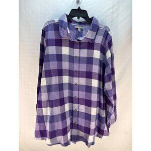 Woman Within Purple Checkered Plaid Button Up Shirt Size L Long Sleeve Casual